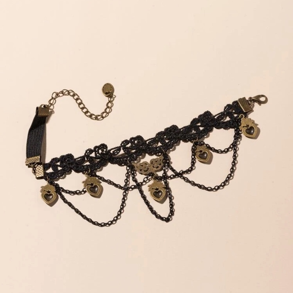 🖤 Stunning Victorian Gothic Style Floral Heart Fancy Lace Chain Armband 🖤 - Picture 2 of 3